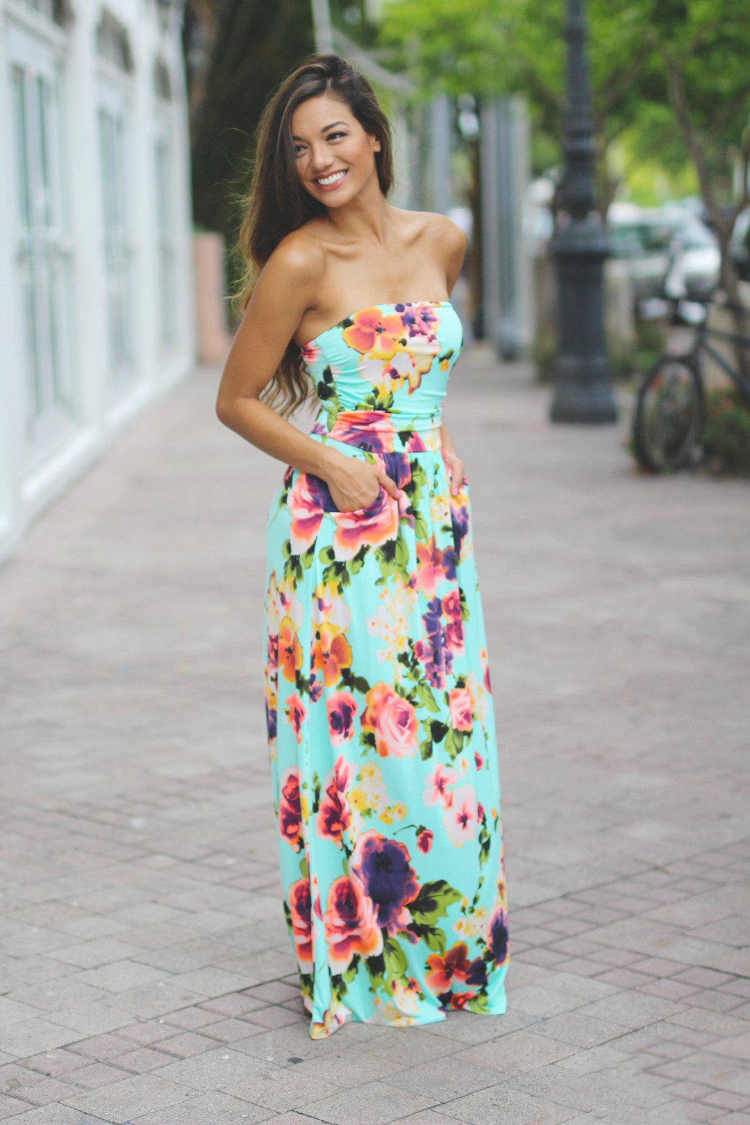 Mint Floral Maxi Dress with Pockets | Mint Maxi Dress