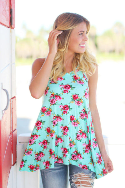Mint Floral Tunic Top