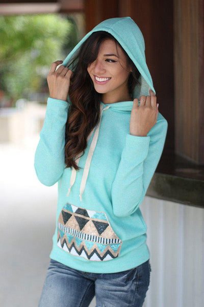 Mint Hoodie With Sequin Pocket