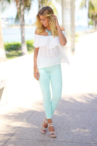 Mint Moto Jeggings with Ankle Zippers