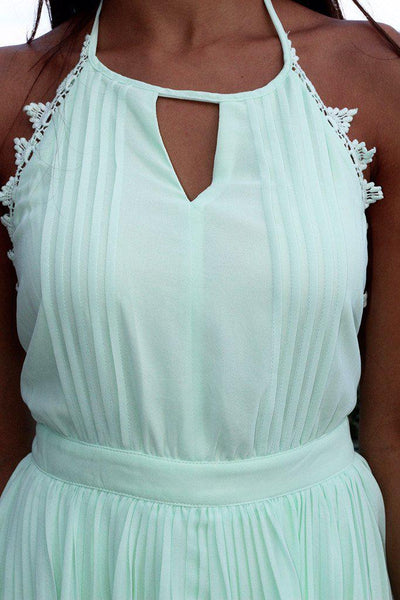 Mint Pleated Dress with Open Back