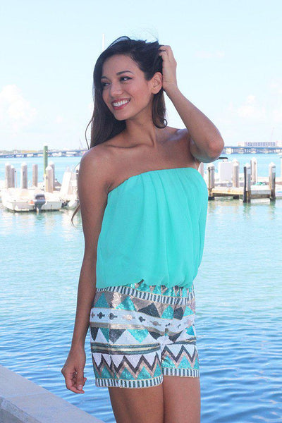 Mint Romper With Sequin Bottom