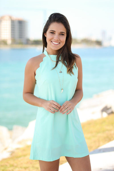 Mint Scalloped Short Dress