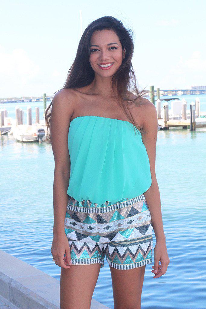 Mint Romper With Sequin Bottom