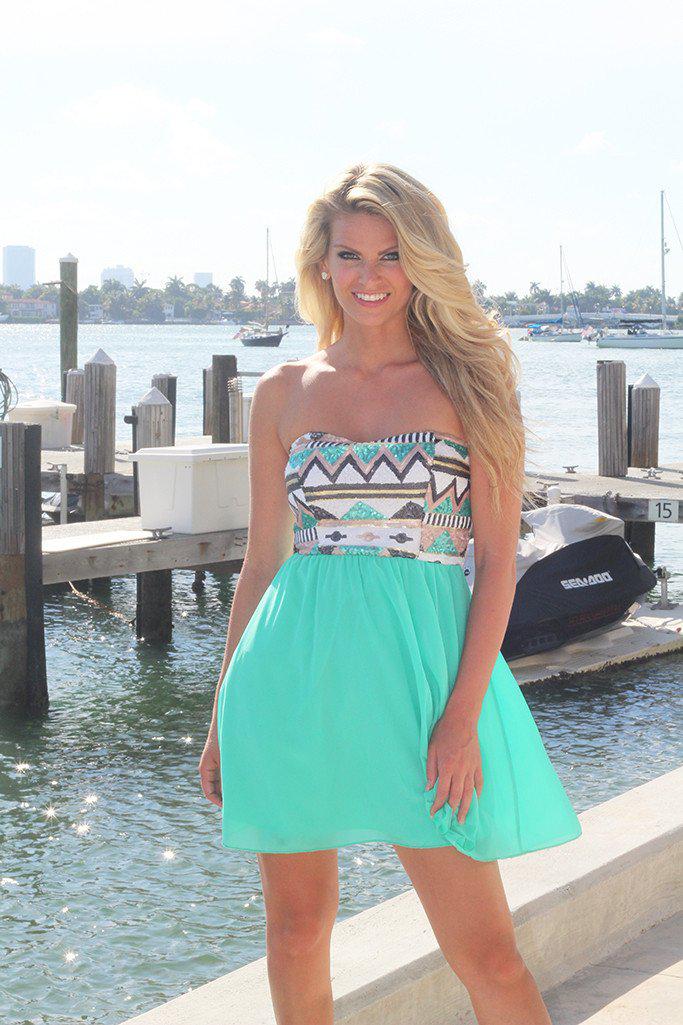 Mint Short Dress With Sequin Top | Sequin Dress – Saved by the Dress
