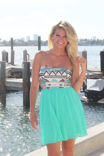 Mint Short Dress With Sequin Top
