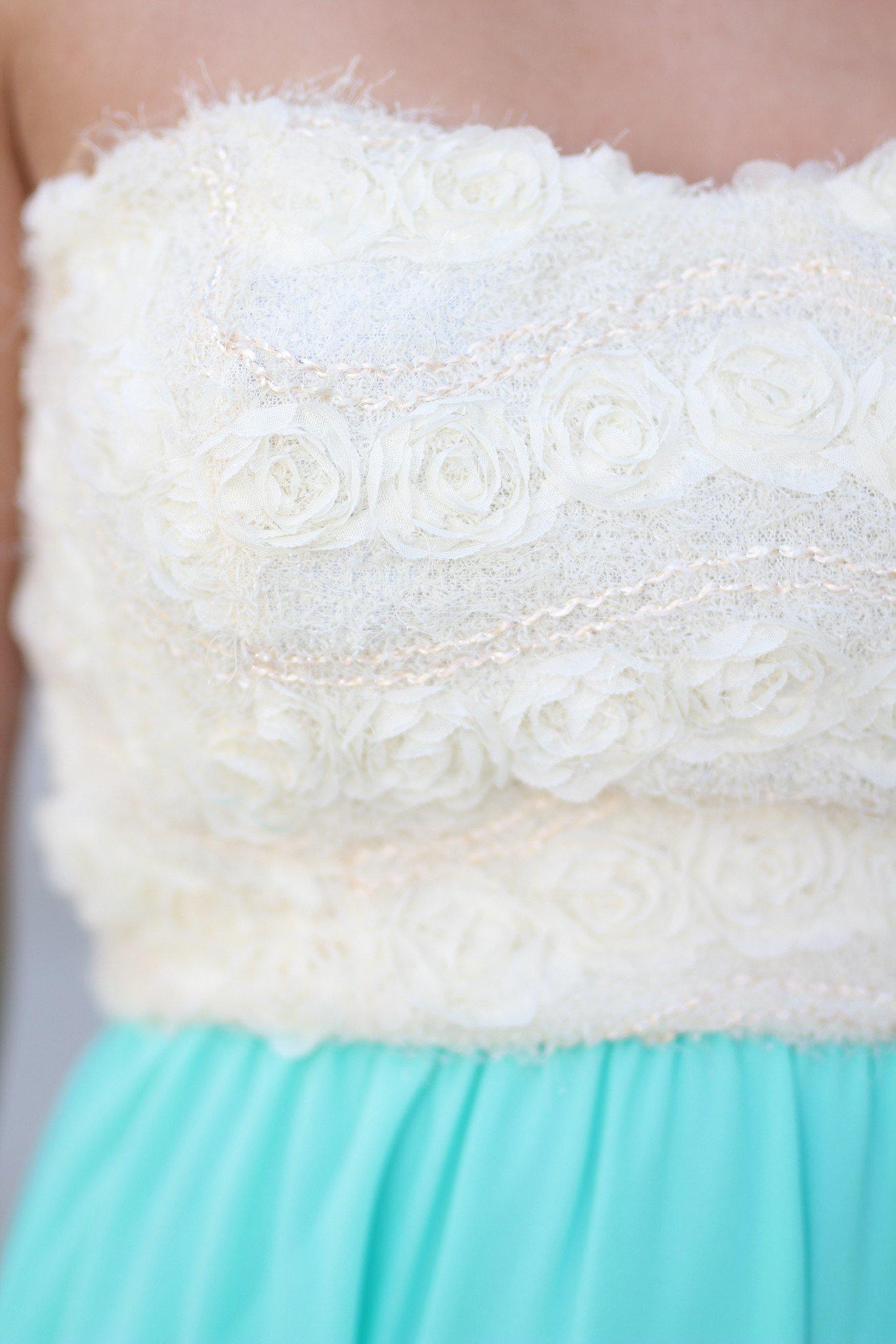 Mint Short Dress with Lace Floral Top