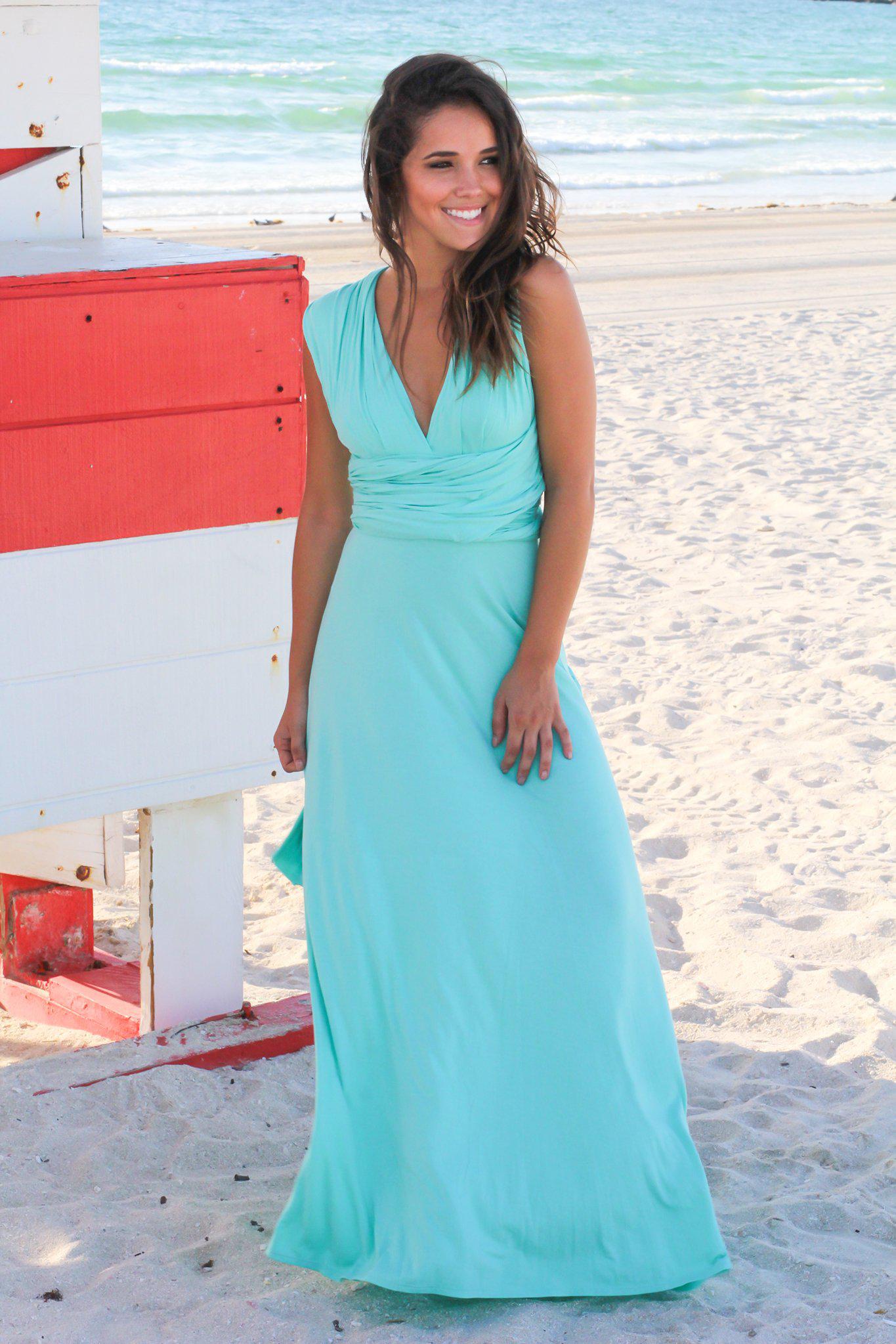 Mint Tie Maxi Dress with Open Back