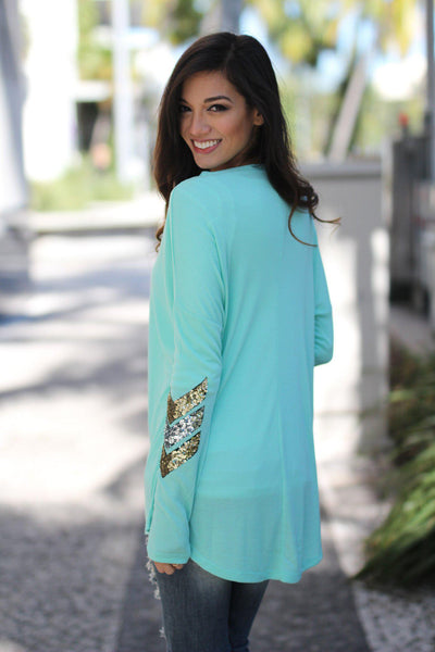 Mint Top With Chevron Sequins