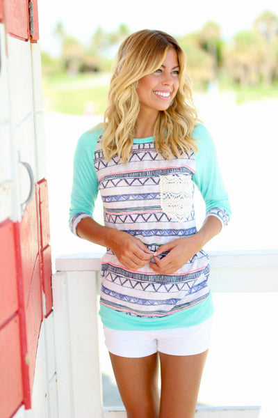 Mint Printed Top with Pocket