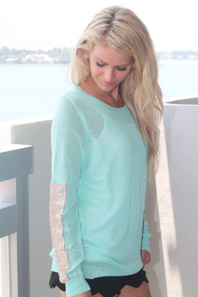 Mint Sheer Top With Sequins