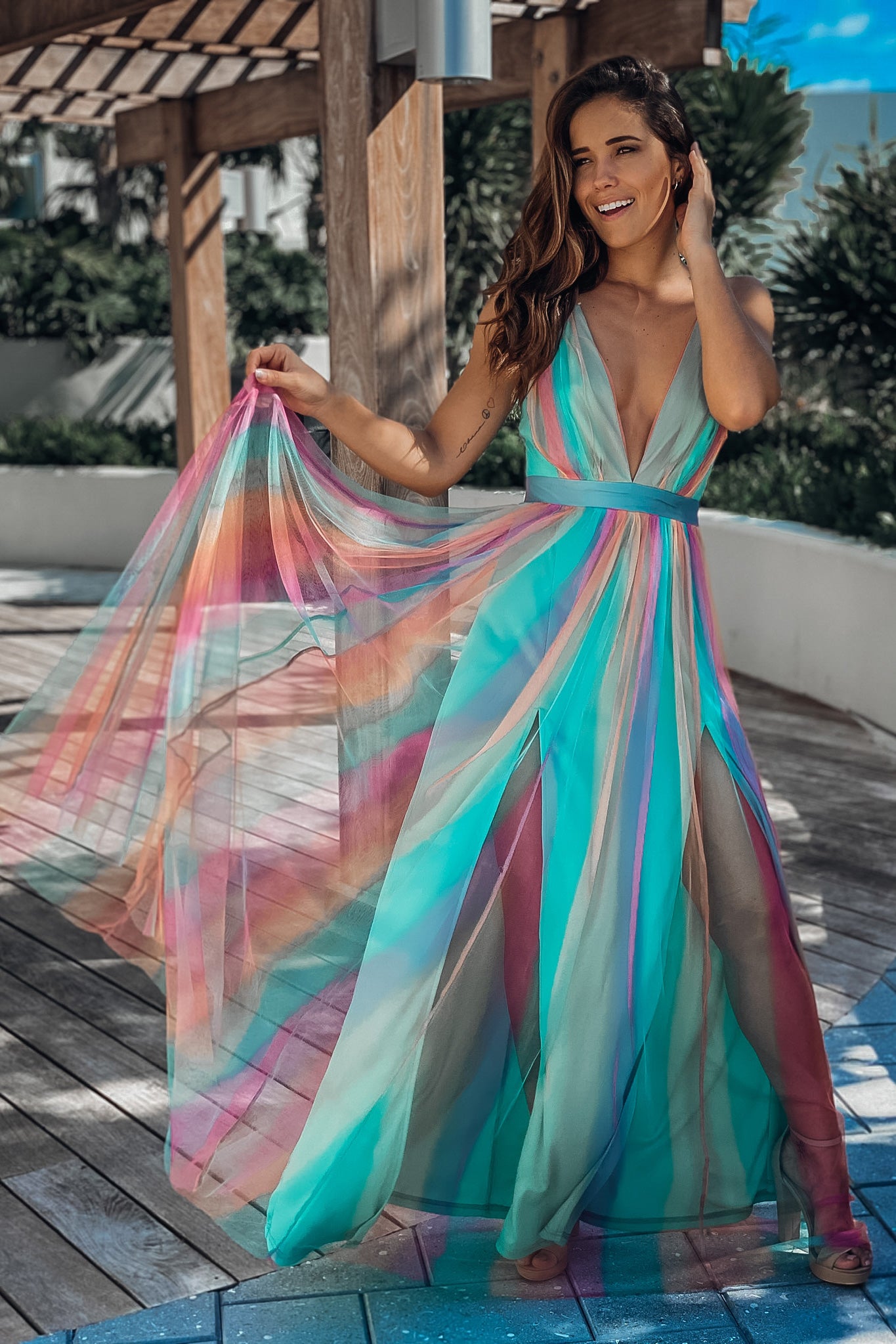 Mint Tulle Rainbow Maxi Dress