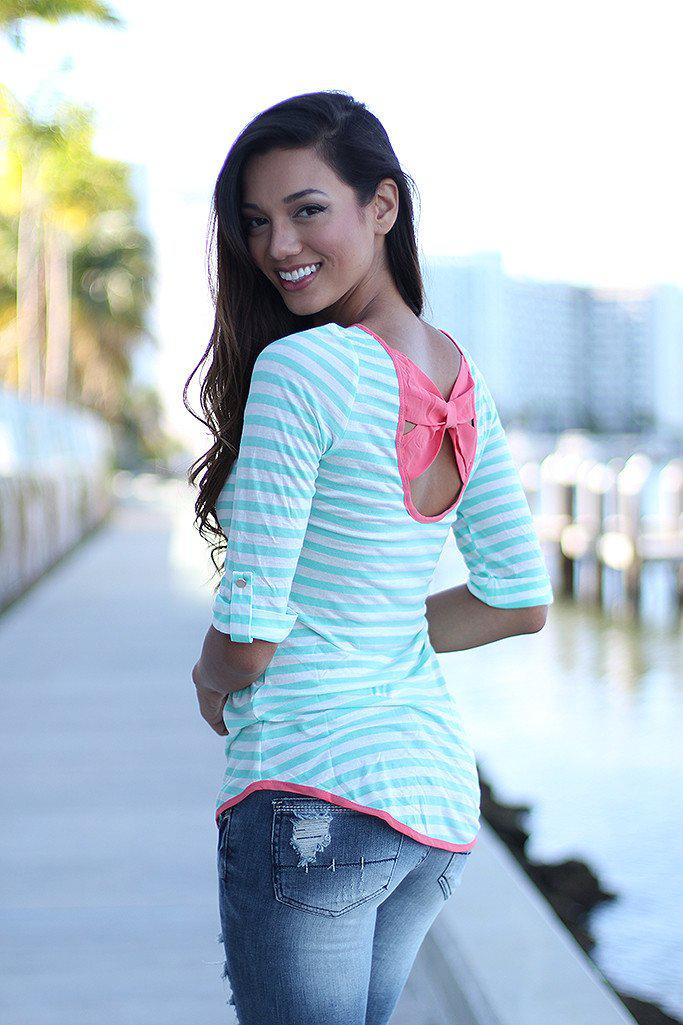 Mint And Pink Striped Top With