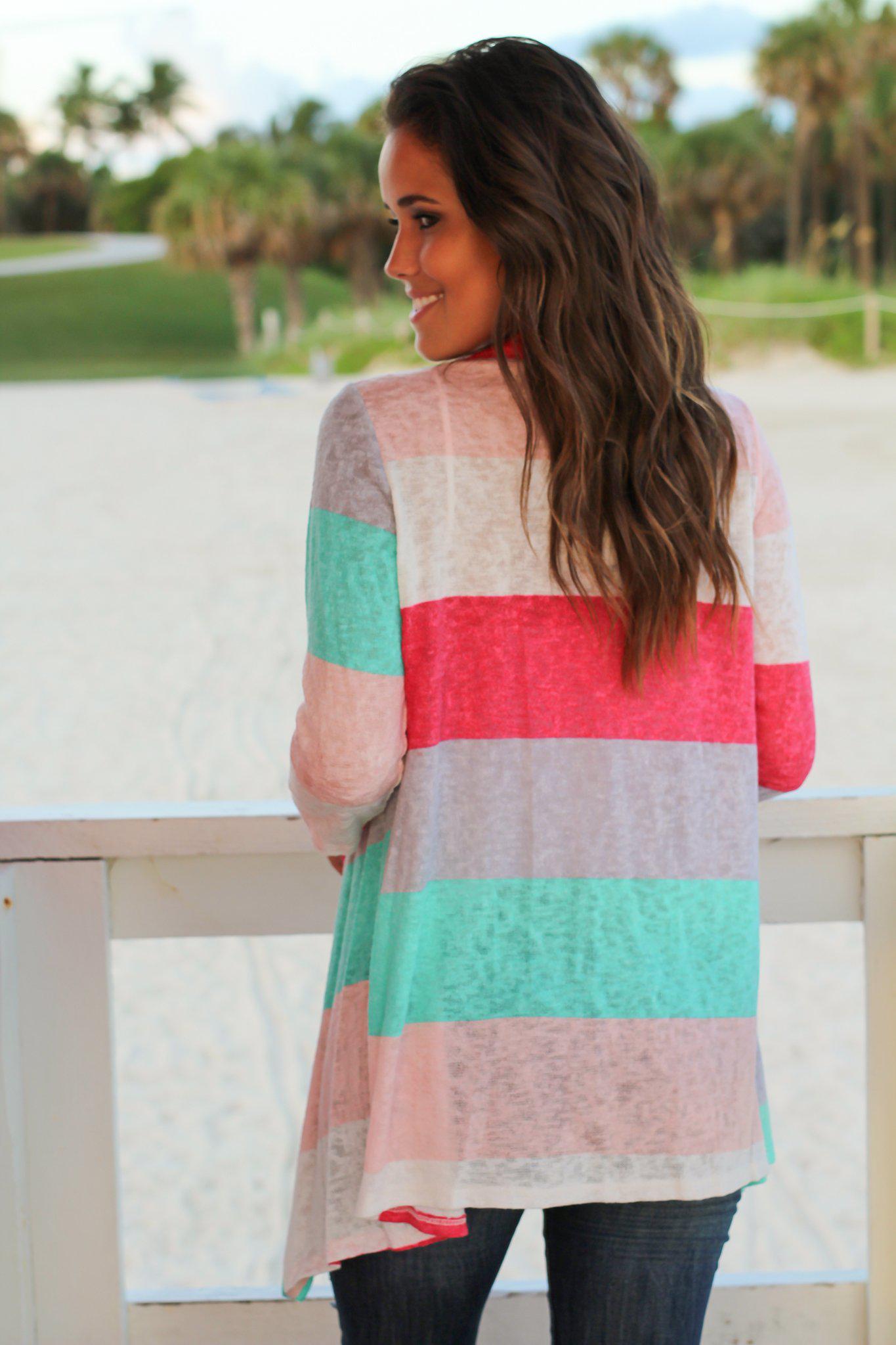 Mint and Coral Cardigan