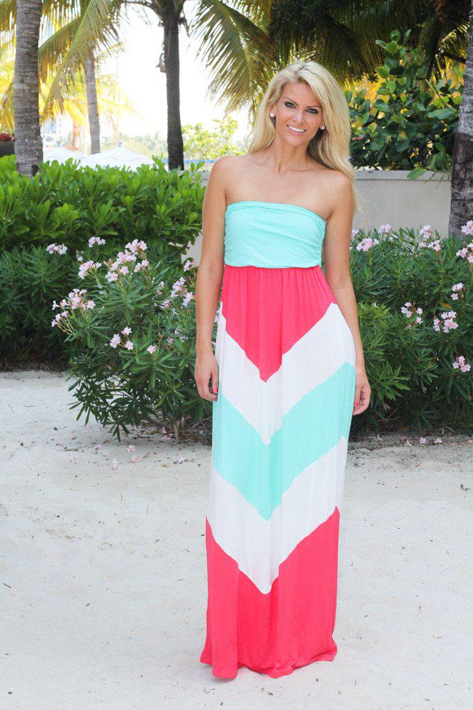Mint and Coral Chevron Maxi Dress  Saved by the Dress