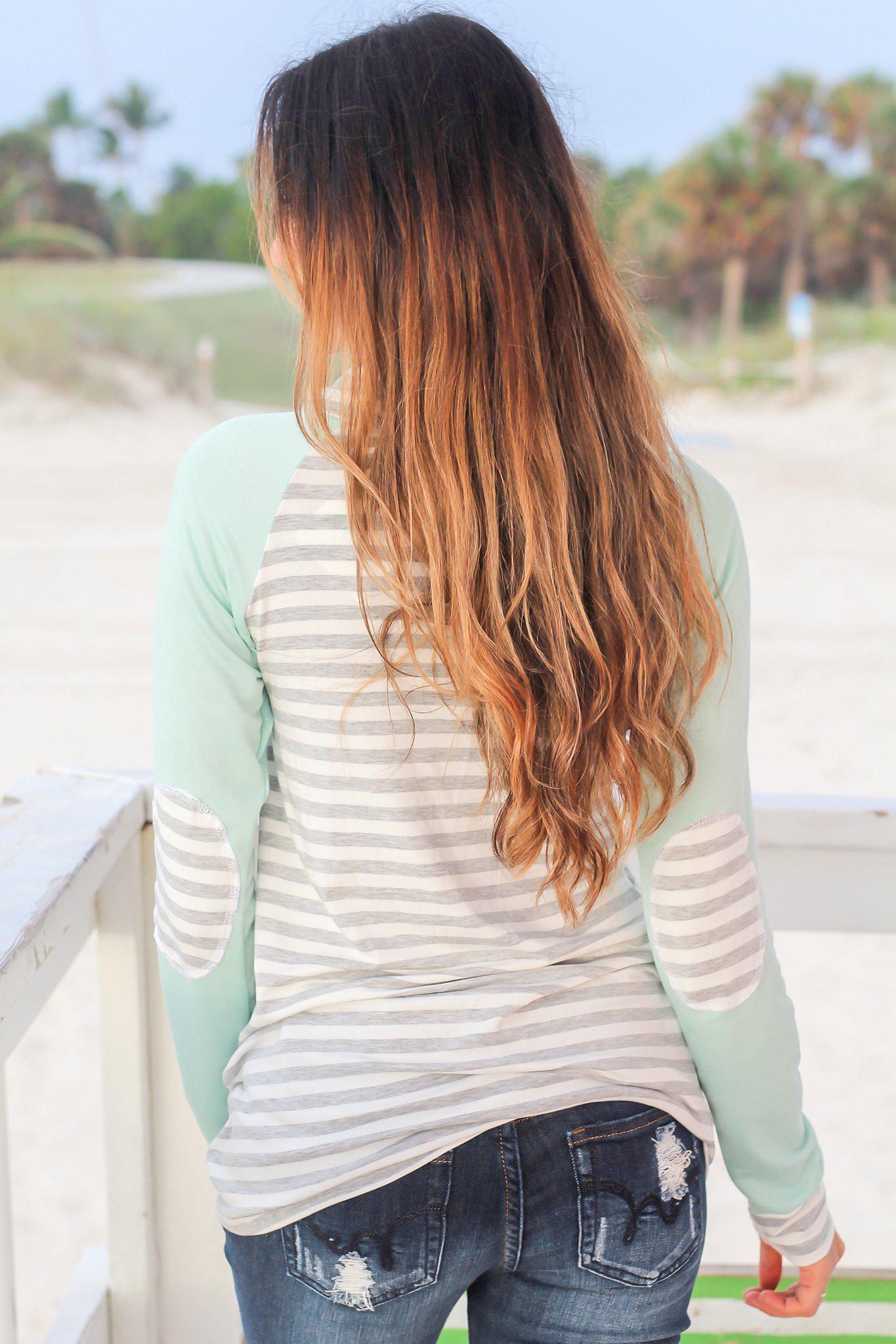 Mint and Gray Striped Sweater