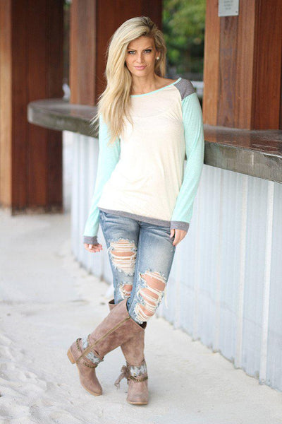 Mint and Ivory Long Sleeve Top