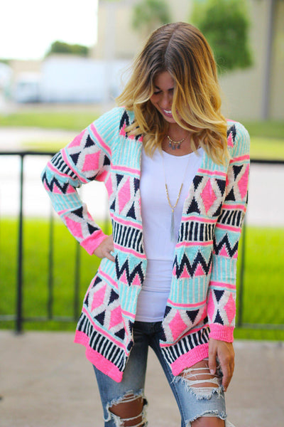 Mint and Neon Pink Cardigan