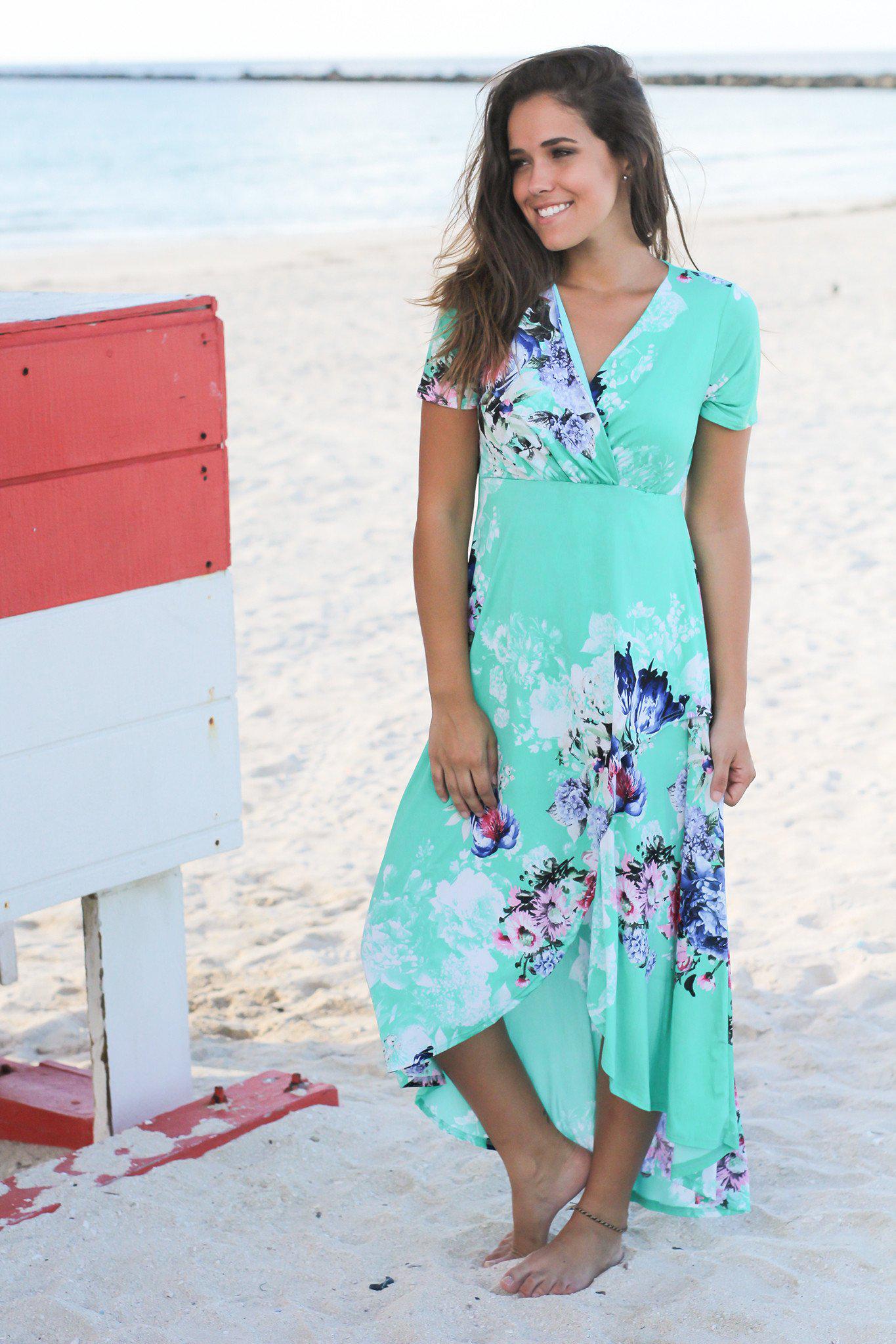 Mint and Pink Floral High Low Dress