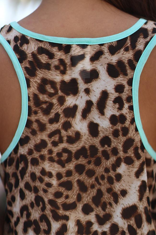Mint Top With Leopard Back
