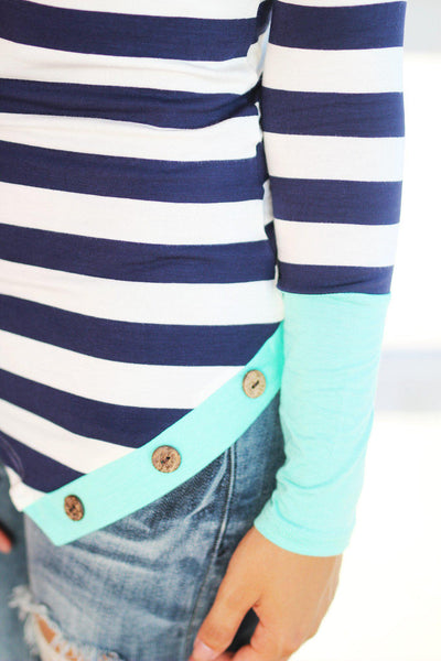 multi color top with button details