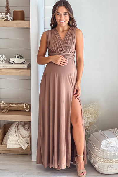 Mocha Multi Tie Maternity Maxi Dress | Saved By The Dress Saved by the Dress Mocha Multi Tie Maternity Maxi Dress | Saved By The Dress Saved by the Dress