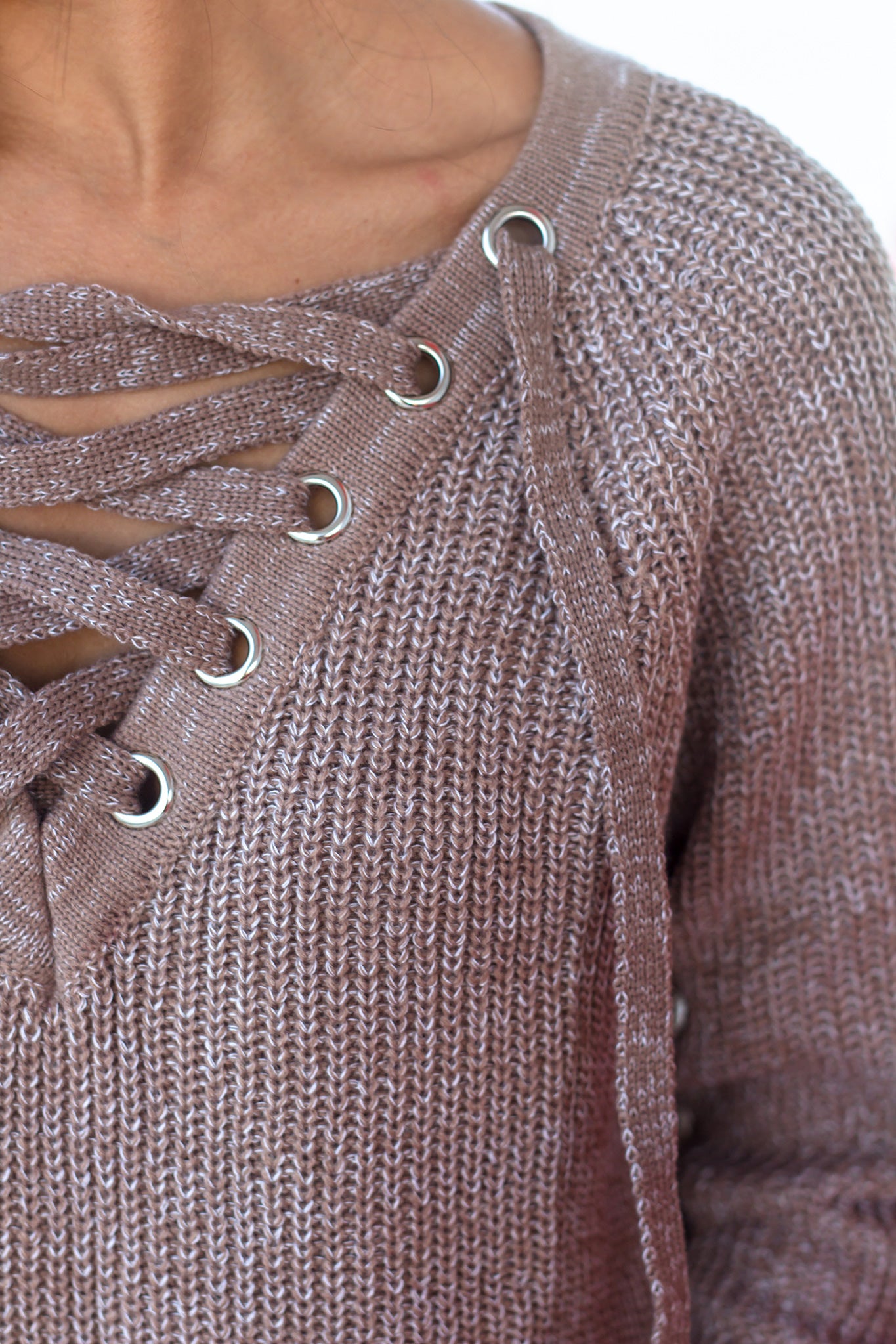 Mocha Lace Up Knit Sweater