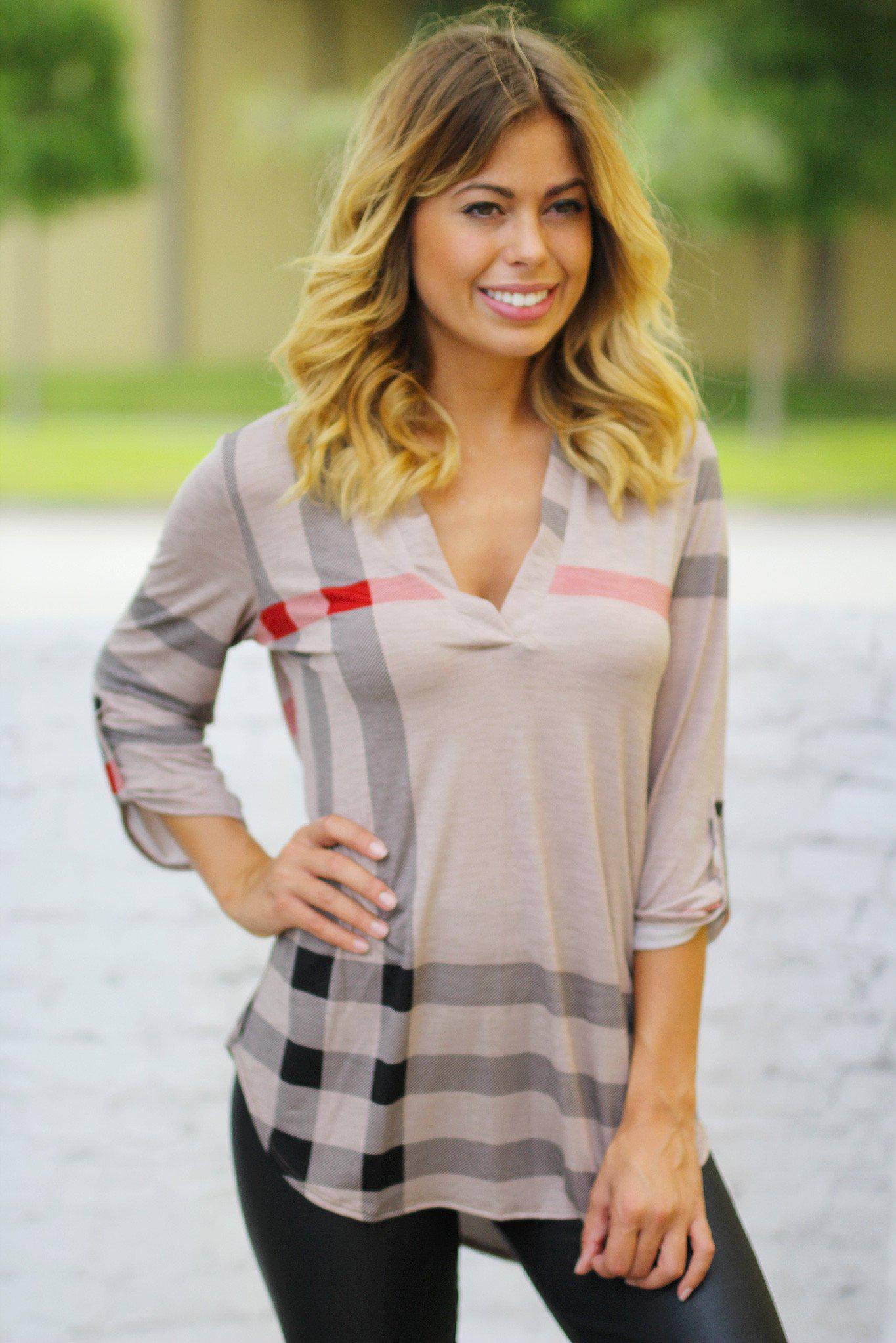 Crushed 3/4 Sleeve Mocha Crew Neck main image 0