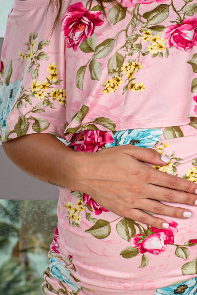 Pink Floral Off Shoulder Maternity Short Dress