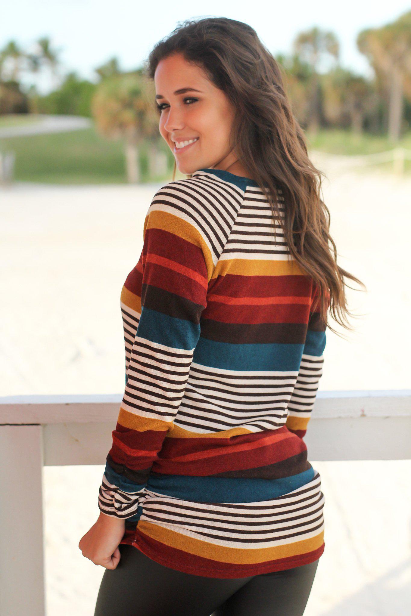 Multi Colored Striped Ruched Top
