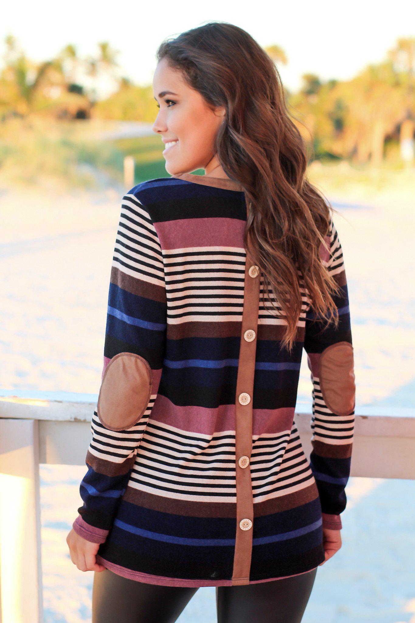 Multi Colored Striped Top with Button Detail