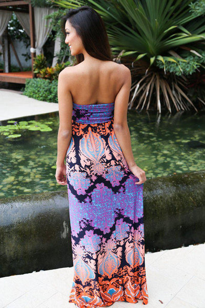 Multicolor Strapless Printed Maxi Dress