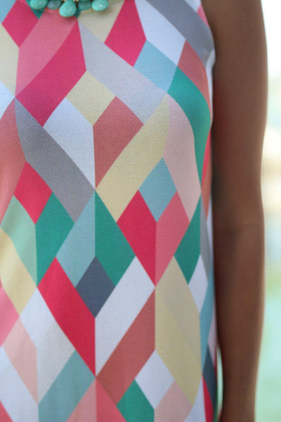 Multicolor Geometric Sleeveless Short Dress