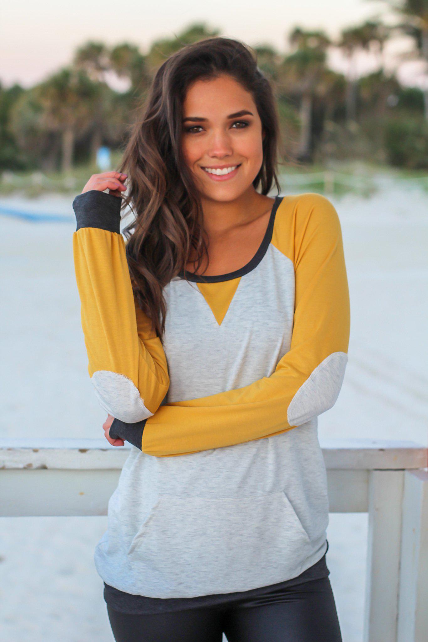 Mustard and Gray Color Block Pullover Top | Cute Tops – Saved by the Dress