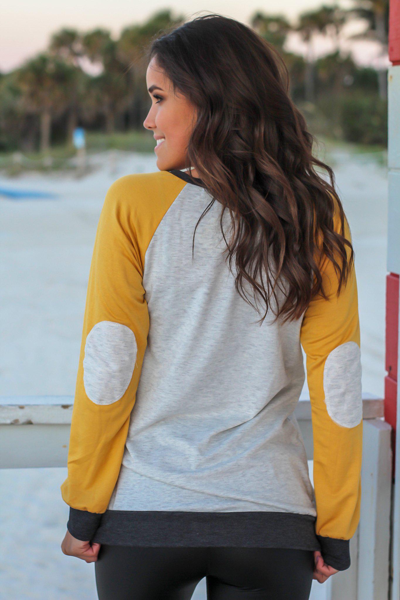 Mustard and Gray Color Block Pullover Top