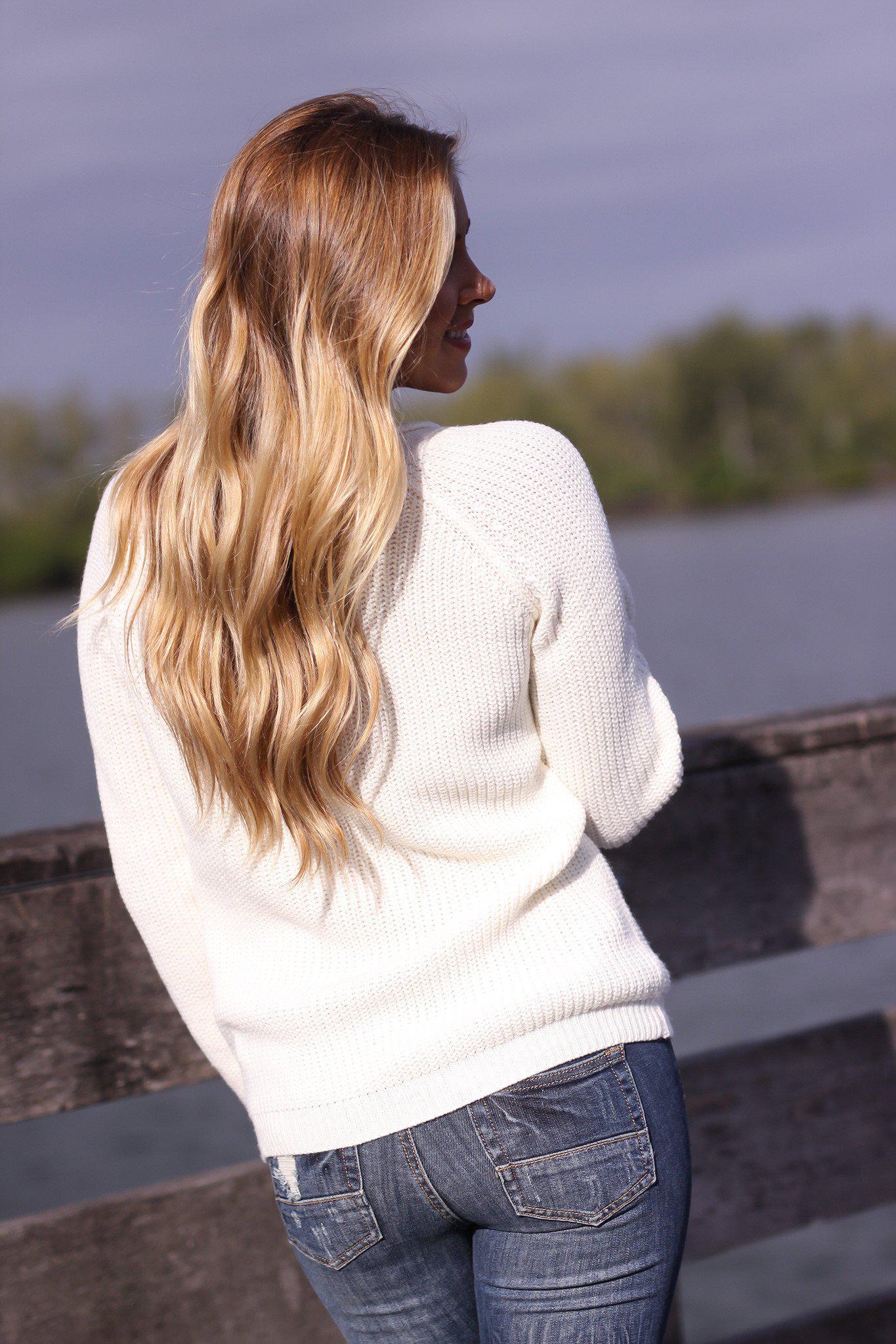 Natural Knit Lace Up Sweater