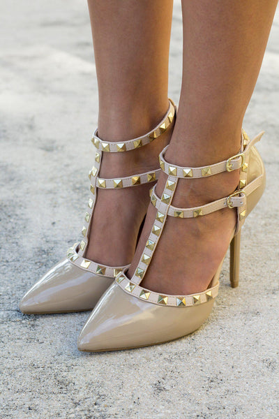 Natural Studded Strappy Heels