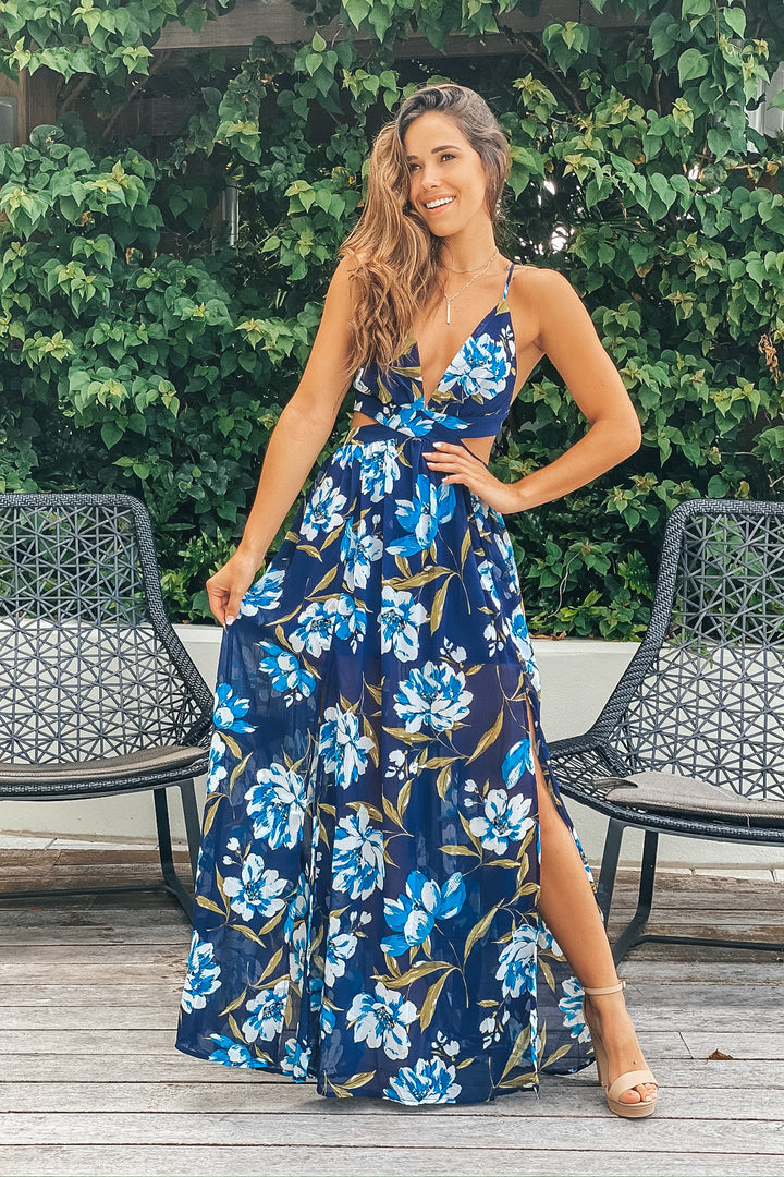 Navy and Ivory Floral Maxi Dress with Slits | Floral Dress Saved by the Dress Navy and Ivory Floral Maxi Dress with Slits | Floral Dress Saved by the Dress