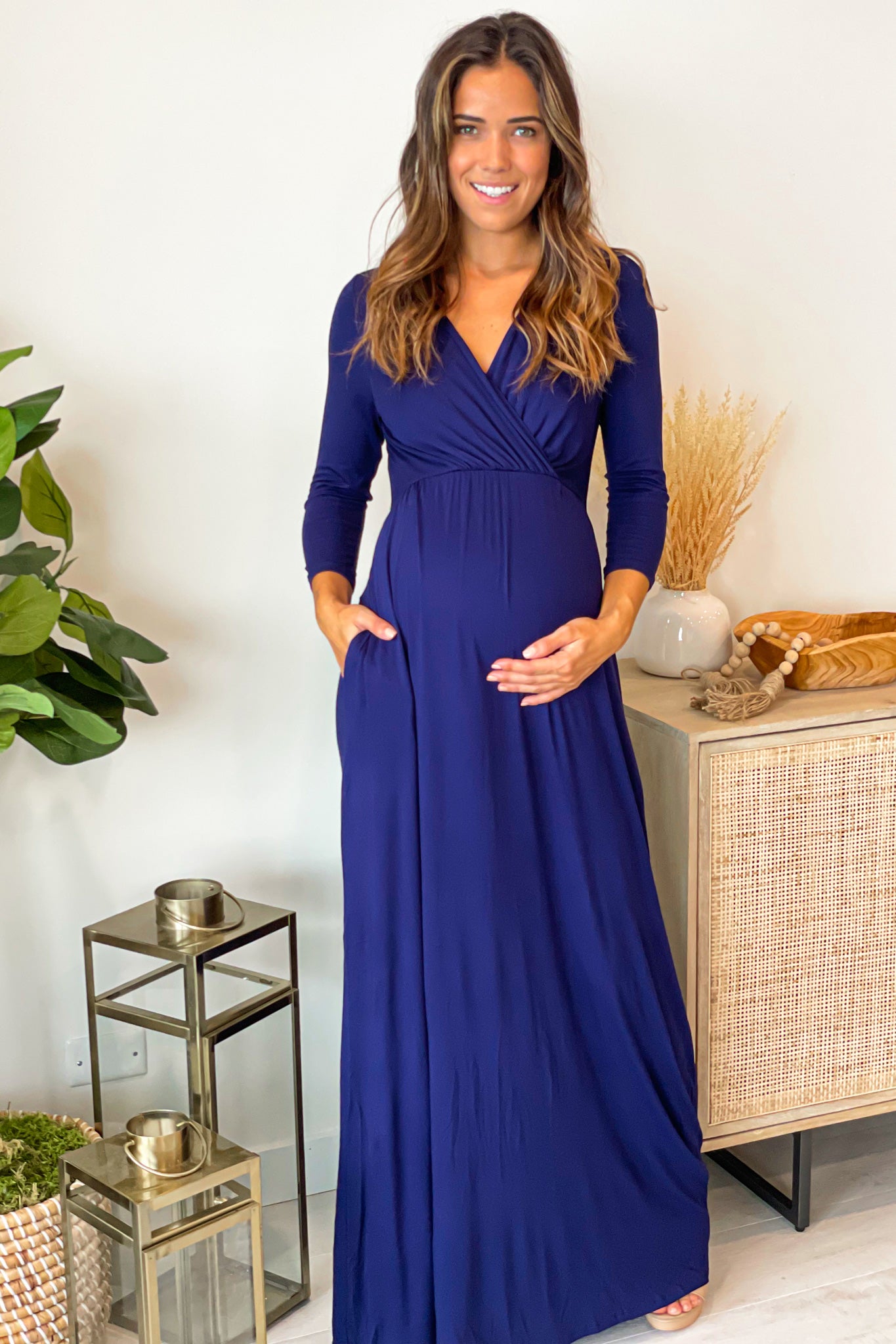 Navy Maxi Dress with Sleeves