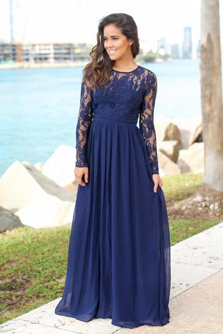 fitted lace wedding dress Memory Lane Maxi Dress Navy/Black / M