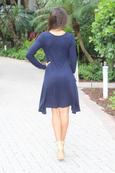 Navy Top / Dress With Crochet Sleeves
