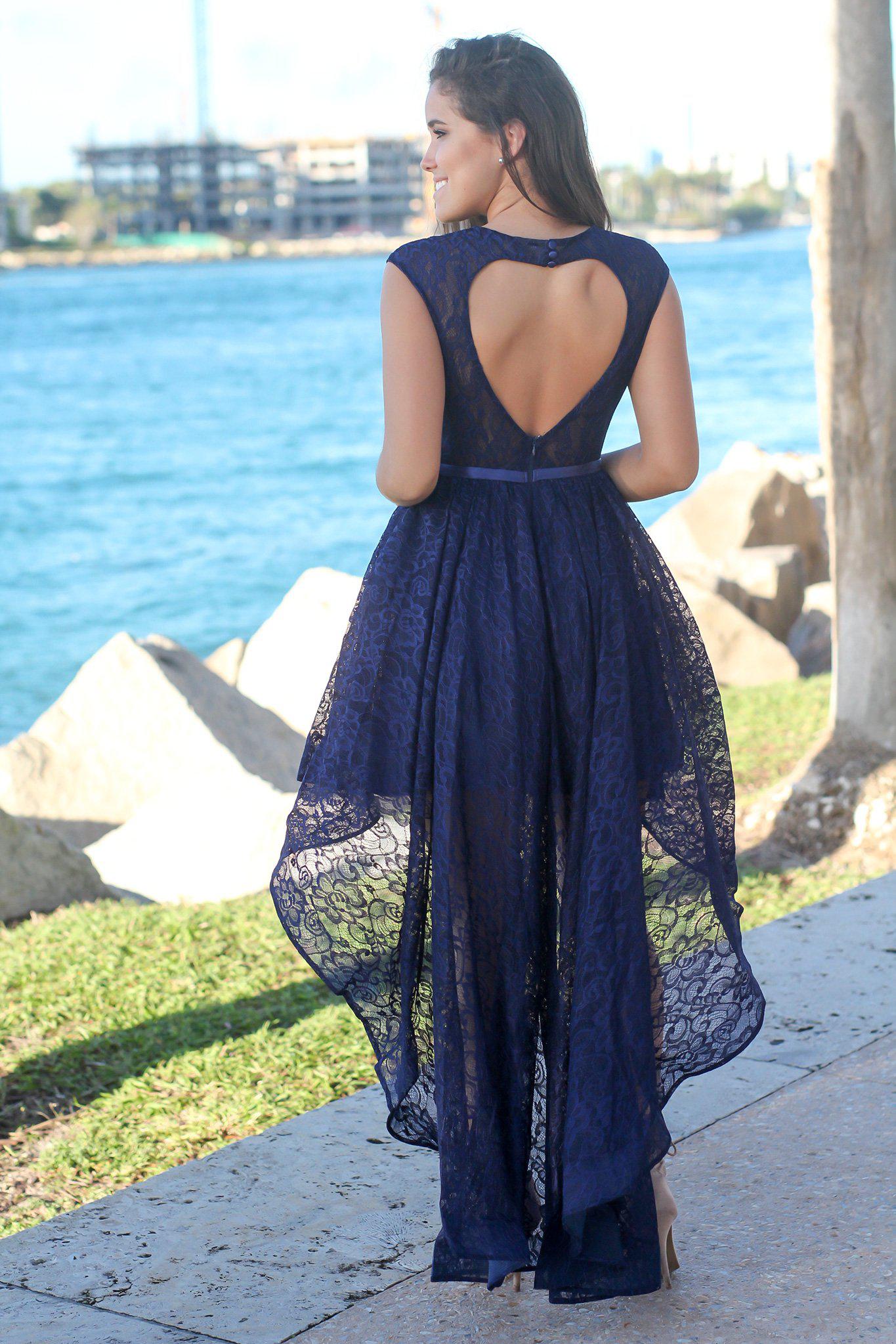 Navy High Low Lace Dress | Beautiful Dresses Saved by the Dress Navy High Low Lace Dress | Beautiful Dresses Saved by the Dress