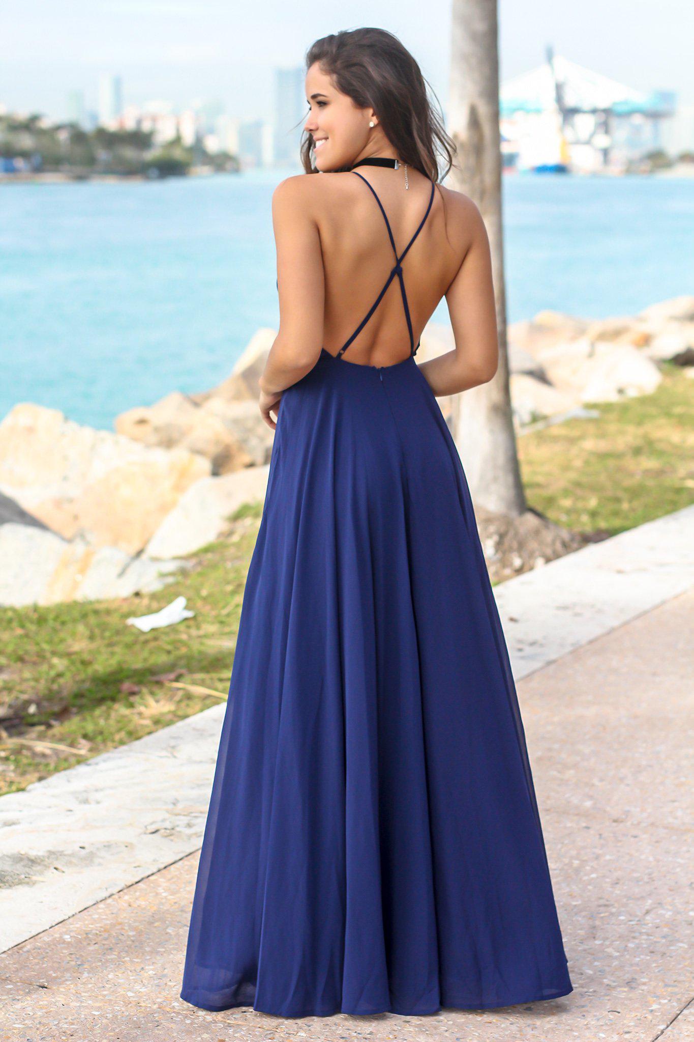 Navy Dress with Criss Cross Back