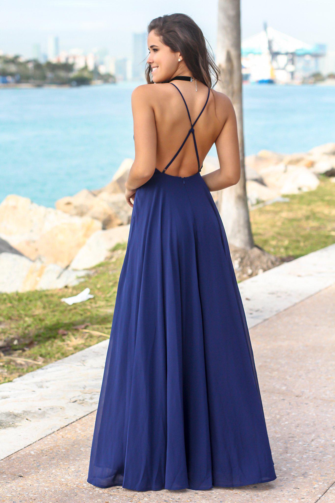 Navy Dress with Criss Cross Back | Maxi Dresses Saved by the Dress Navy Dress with Criss Cross Back | Maxi Dresses Saved by the Dress