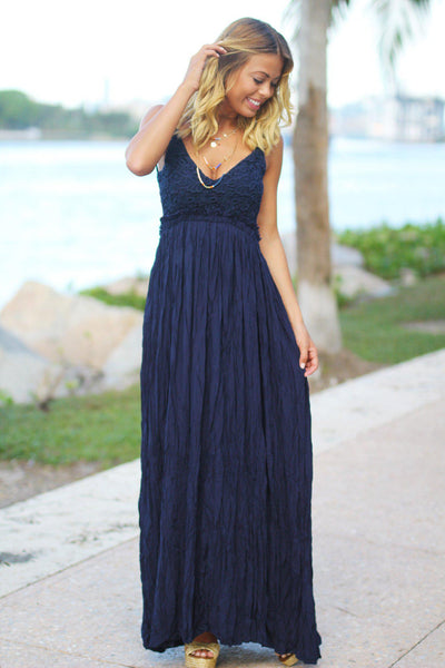 Navy Maxi Dress with Open Back