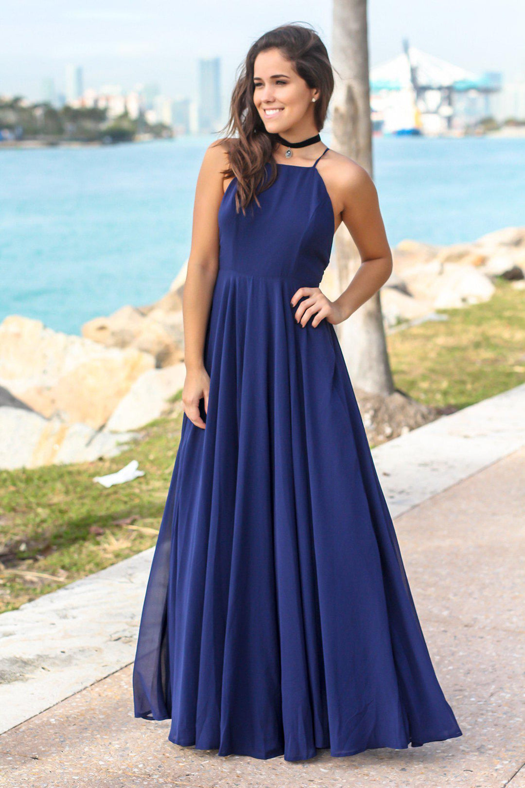 Navy Dress with Criss Cross Back | Maxi Dresses Saved by the Dress Navy Dress with Criss Cross Back | Maxi Dresses Saved by the Dress