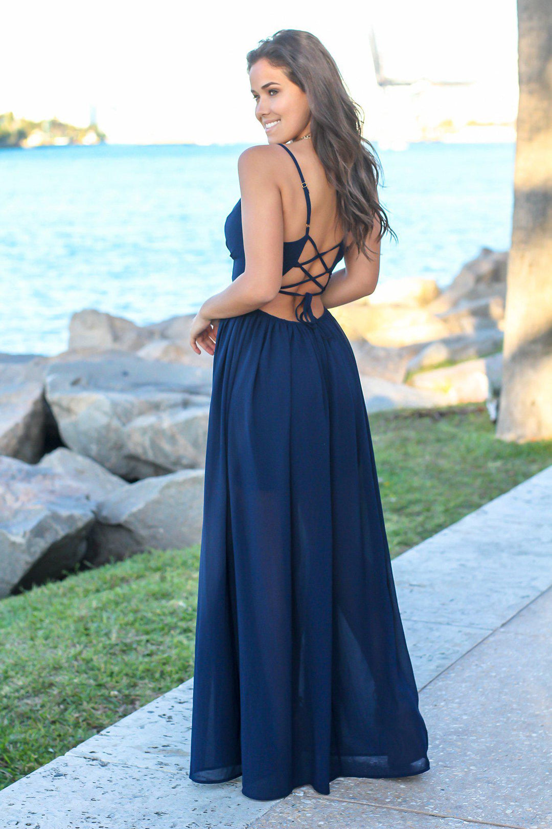 トップス neau long slit dress dark navy Elegant Sydney Navy Maxi Dress | Perfect for Formal Events & Weddings
