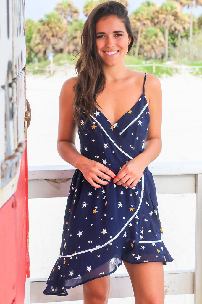 Navy Star Printed Wrap Dress | Cute Dresses Saved by the Dress Navy Star Printed Wrap Dress | Cute Dresses Saved by the Dress