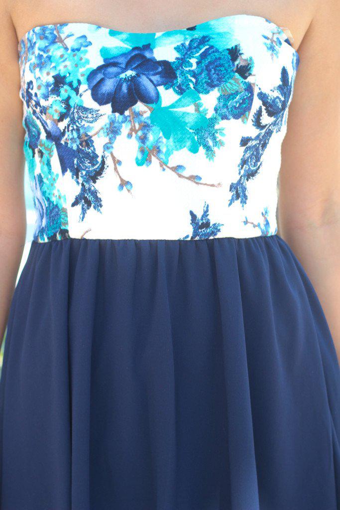 Navy Short Dress With Floral Top
