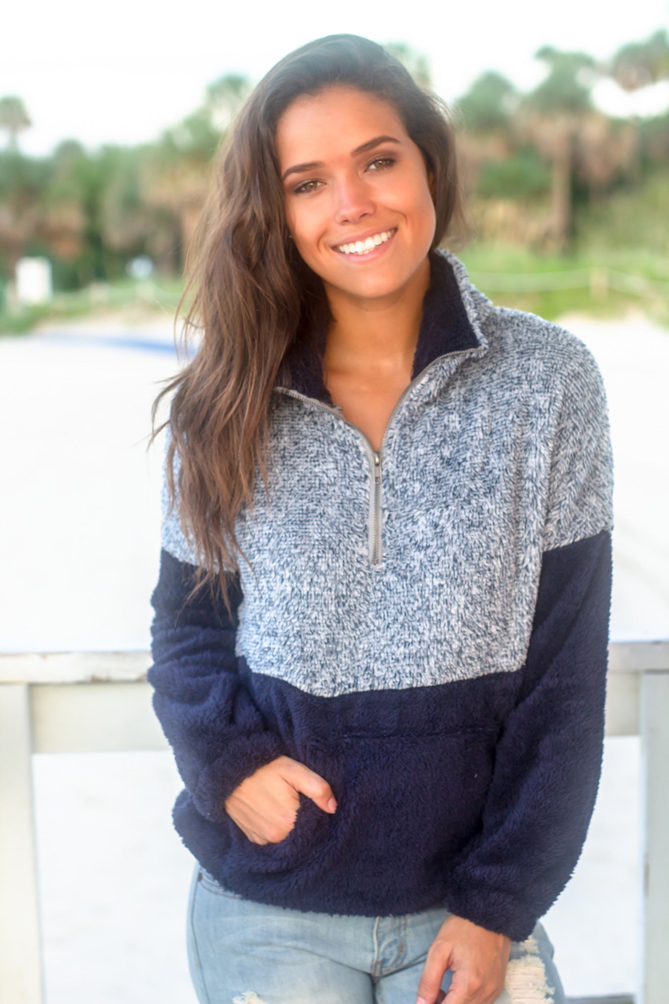 Navy Fuzzy Pullover Sweater
